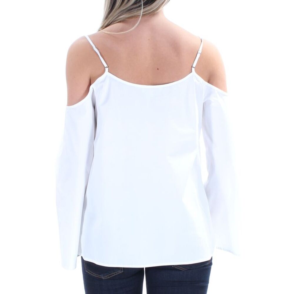 1. STATE Womens White Cold Shoulder Long Sleeve V Neck Top L - Picture 4 of 4